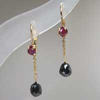 black diamonds and ruby earrings
